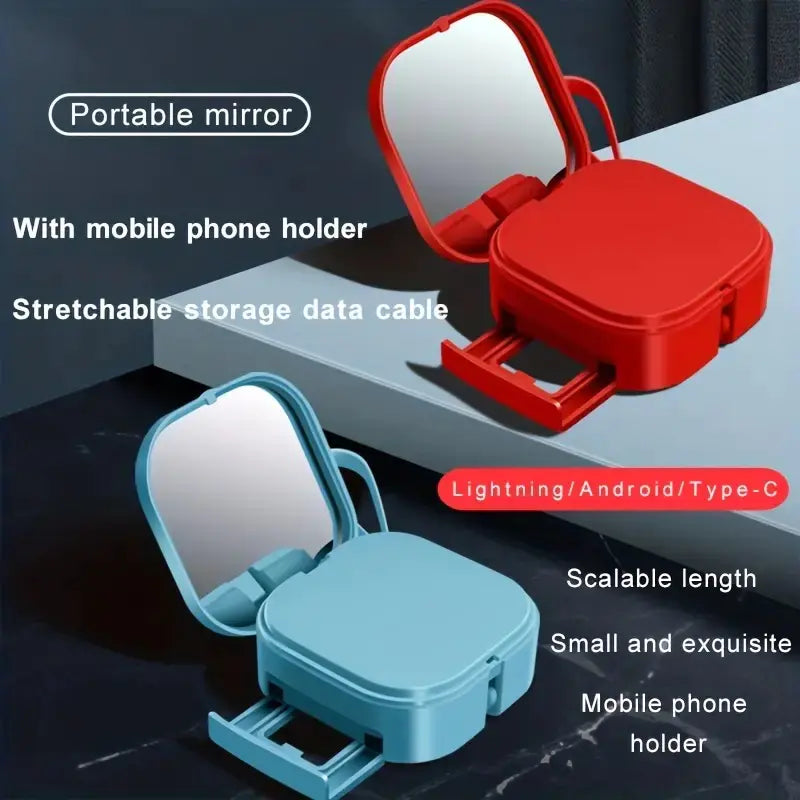 3-in-1 Retractable USB Data Cable with Phone Stand